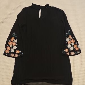 Black Dress with Floral Embroidery